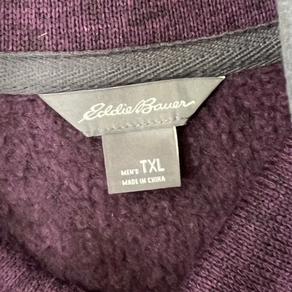 Eddie Bauer Snap Mock Neck Pullover Mens TXL Tall Burgundy Heather Fleece Hiking